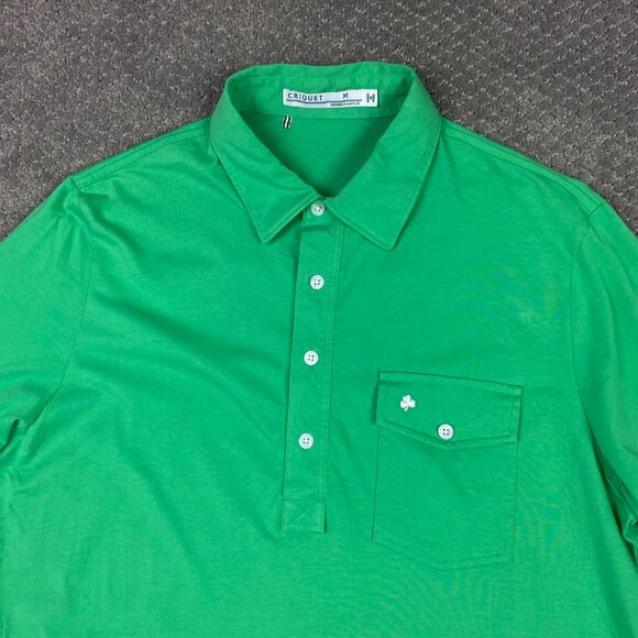 Criquet Players Polo Shirt Mens Medium Green Shamrock Pocket 4 Btn Golf Preppy - Picture 2 of 10